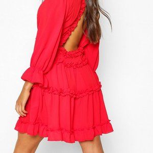 NEW! Woven Ruffle Trim Skater Dress
